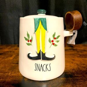 Rae Dunn Elf “snacks” Canister With Wooden Spoon NWT